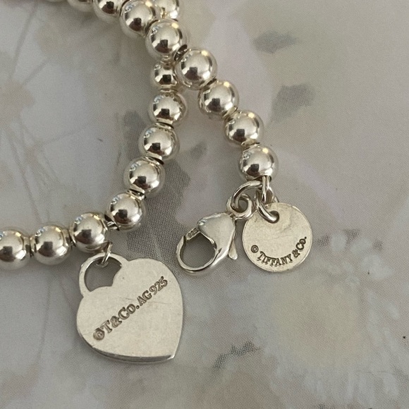 “Return to Tiffany & Co” Round Sterling Silver Beaded Bracelet With Heart Tag!!! - Picture 6 of 17